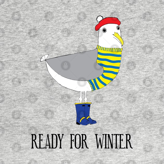 Cute Seagull - ready for winter -  stripy jumper and rubber wellies by ayelandco